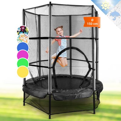 KLARFIT Rocketkid trampoline de 140 cm &agrave; suspension &eacute;lastique avec filet de s&eacute;curit&eacute; - noir