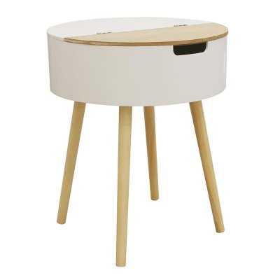 Rofia - Table Basse Ronde Blanche avec Coffre - Blanc