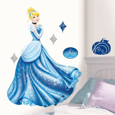 ROOMMATES  sticker mural Cendrillon paillet&eacute; vinyle 75 x 101,5 cm
