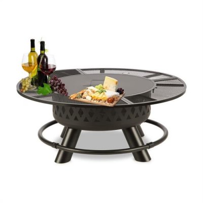BLUMFELDT Rosario Brasero de jardin 3-en-1 &Oslash; 120cm , grille de barbecue &Oslash; 70cm & table d'ext&eacute;rieur en acier
