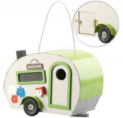 ROYAL GARDINEER  : Nichoir &agrave; oiseaux en bois design caravane en m&eacute;tal