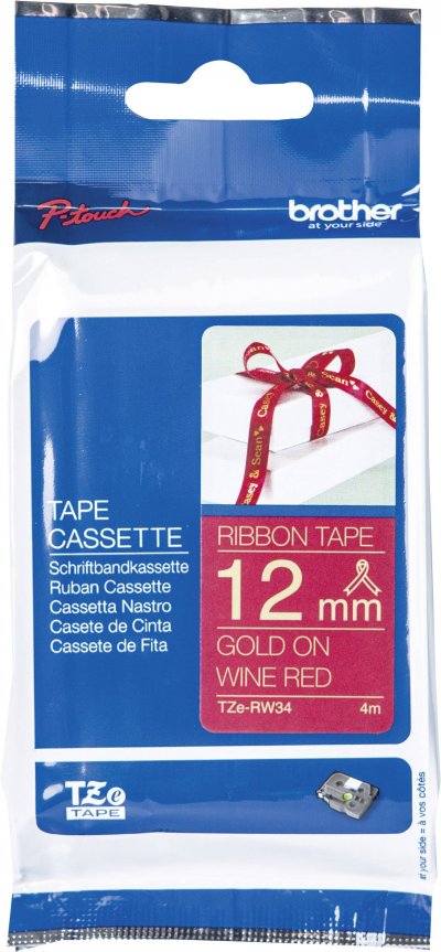 BROTHER Ruban  TZE-RW34 satin - 12mmx4m - or/bordeaux