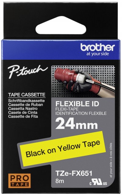 BROTHER Ruban _tzefx 651 24mm Lamin&eacute; Flexible Noir/jaune