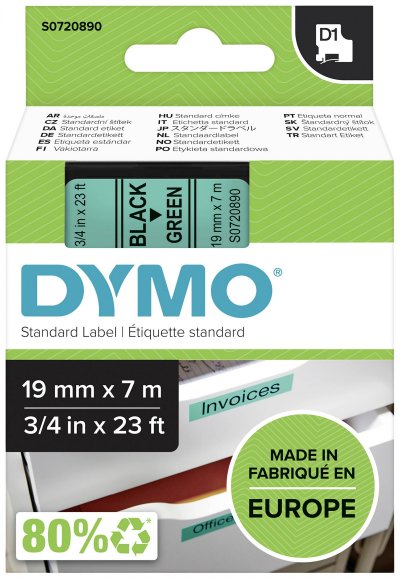 DYMO Ruban  D1 - 45809 - Ruban noir/vert - 19 mm x 7 m