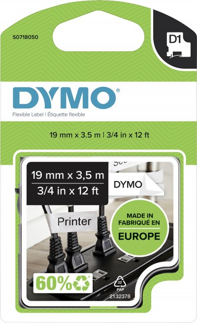 DYMO Ruban  D1 haute performance 19mm noir sur blanc