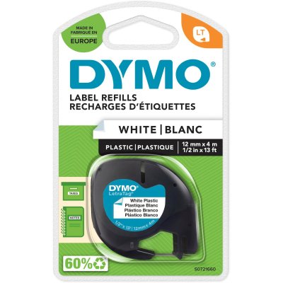 DYMO Ruban plastique pour &eacute;tiqueteuse LetraTag -  - 12mmx4m - Noir & Blanc
