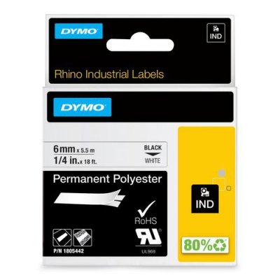 DYMO Ruban Polyester permanent  IND 6mm x 5,5m (Noir/Blanc)