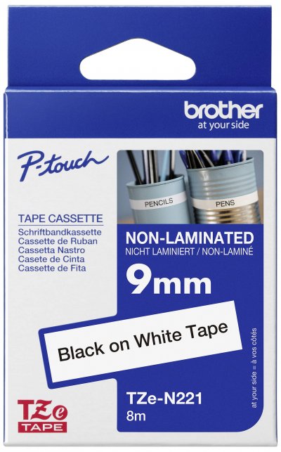 BROTHER Ruban TZN221  - Ruban noir/blanc - 9 mm x 8 m