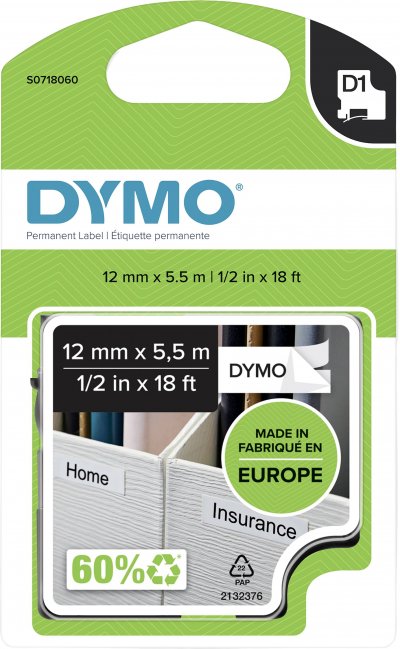 DYMO Rubans D1 haute performance -  - 12x5,5mm - Noir/blanc