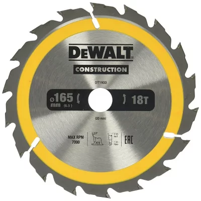 DEWALT S.of. disque pour la construction &oslash;165x20mm 18t (ac) dt1933-qz 