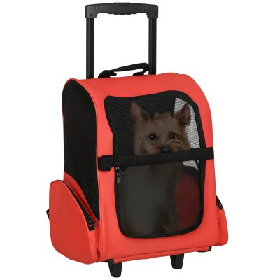 PAWHUT Sac &agrave; dos trolley transport animaux rouge