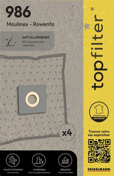 TOP FILTER Sac aspirateur domestiques - Moulinex Z&eacute;lio - 986 - Vendu par 4