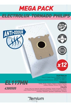 TEMIUM Sac aspirateur  EL117MN ANTI-ODEUR 12 SACS