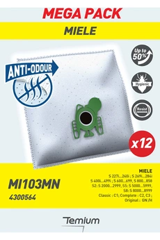 TEMIUM Sac aspirateur  MI103MN ANTI-ODEUR 12 SACS