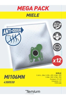 TEMIUM Sac aspirateur  MI106MN ANTI-ODEUR 12 SACS