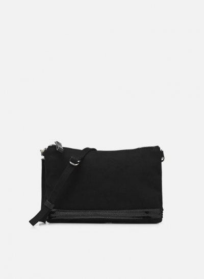 VANESSA BRUNO Sac pochette baguette sequins toile de coton Noir 