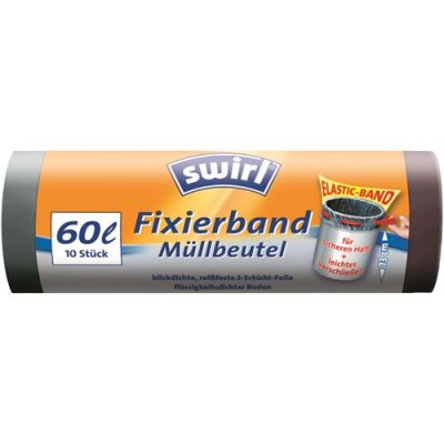  Sac poubelle, avec bande de fixation, 60 litres, noir