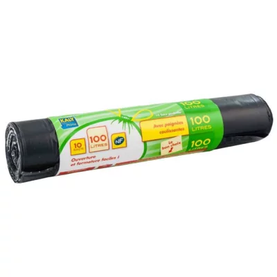 PUBLI EMBAL Sac poubelle avec poign&eacute;es coulissantes x10 - 100 L