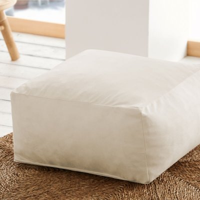SACASA  - Pouf carr&eacute;e velours &eacute;cru 50x50 cm PALAU