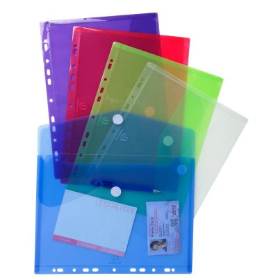 EXACOMPTA Sach. 5 poch. enveloppes perf. A4 PP Ass