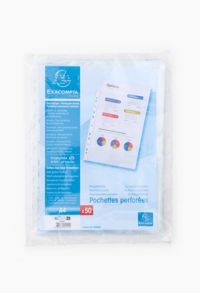 EXACOMPTA Sachet De 50 Pochettes Perfor&eacute;es Polypropyl&egrave;ne Lisse 6x100e - A4
