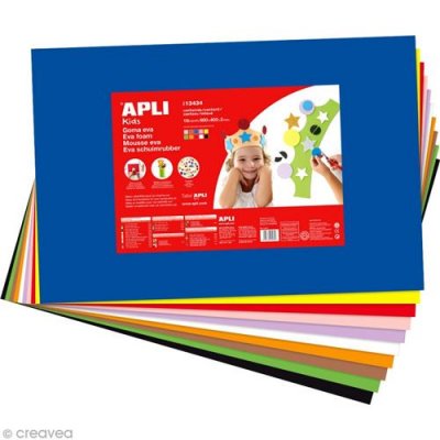 APLI Sachet de mousse en caoutchouc 10 feuilles couleurs assorties