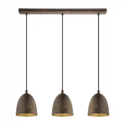 EGLO Safi plafonnier suspendu &agrave; 3 lampes &agrave; barre droite marron, or