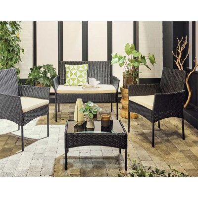 BESTMOBILIER Salon bas de jardin en r&eacute;sine tress&eacute;e - 4 personnes - Marbella - Noir