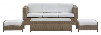 BELIANI Salon bas de jardin en rotin - canap&eacute; avec table basse et 2 ottomans