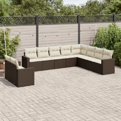 VIDAXL Salon de jardin 10 pcs avec coussins marron resine tressee