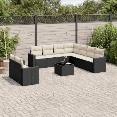 VIDAXL Salon de jardin 10 pcs avec coussins noir r&eacute;sine tress&eacute;e 3219146