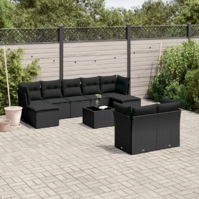 VIDAXL Salon de jardin 10 pcs avec coussins noir r&eacute;sine tress&eacute;e 3250154
