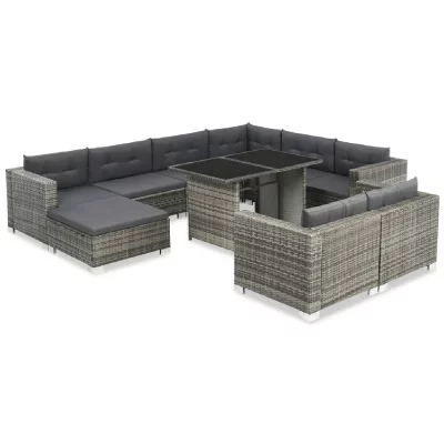 VIDAXL Salon de jardin 10 pcs avec coussins r&eacute;sine tress&eacute;e gris 44426