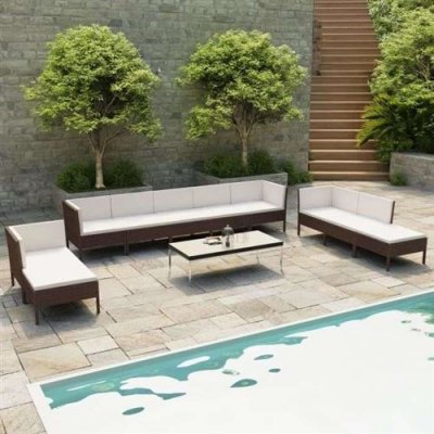  Salon de jardin 10 pcs avec coussins R&eacute;sine tress&eacute;e Marron Vidaxl Marron