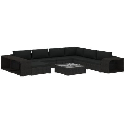 VIDAXL Salon de jardin 10 pcs avec coussins R&eacute;sine tress&eacute;e Noir  Noir
