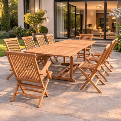 CONCEPT USINE Salon de jardin 10 personnes en teck massif KAJANG