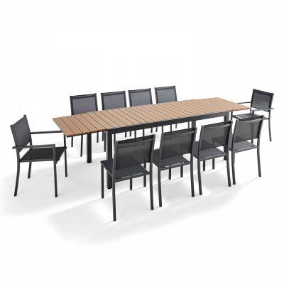 OVIALA Salon de jardin 10 places, 8 chaises et 2 fauteuils en aluminium