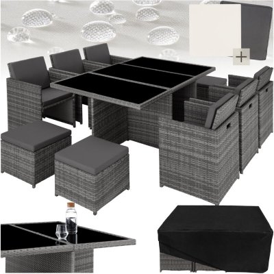 TECTAKE Salon de jardin 10 places avec 2 sets de housses