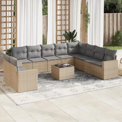 VIDAXL Salon de jardin 11 pcs avec coussins - Beige