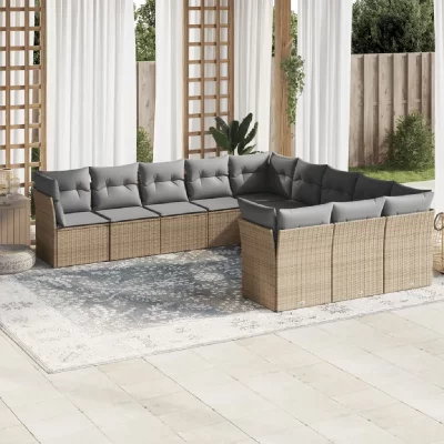 VIDAXL Salon de jardin 11 pcs avec coussins beige r&eacute;sine tress&eacute;e 3218409