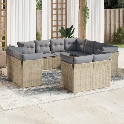VIDAXL Salon de jardin 11 pcs avec coussins beige r&eacute;sine tress&eacute;e 3218509