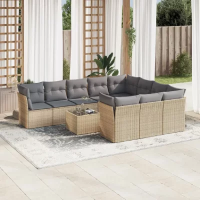 VIDAXL Salon de jardin 11 pcs avec coussins beigeet gris avec table tress&eacute;e
