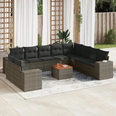 VIDAXL Salon de jardin 11 pcs avec coussins gris resine tressee