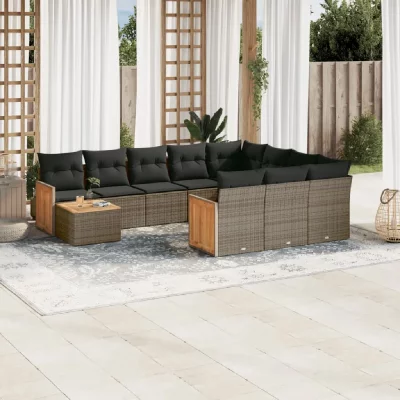 VIDAXL Salon de jardin 11 pcs avec coussins gris r&eacute;sine tress&eacute;e 3260450