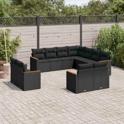 VIDAXL Salon de jardin 11 pcs avec coussins noir resine tressee