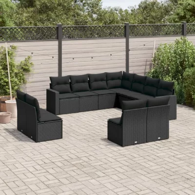 VIDAXL Salon de jardin 11 pcs avec coussins noir r&eacute;sine tress&eacute;e 3219115