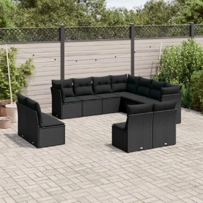 VIDAXL Salon de jardin 11 pcs avec coussins noir r&eacute;sine tress&eacute;e 3249654