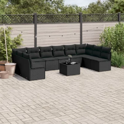 VIDAXL Salon de jardin 11 pcs avec coussins noir r&eacute;sine tress&eacute;e 3249934