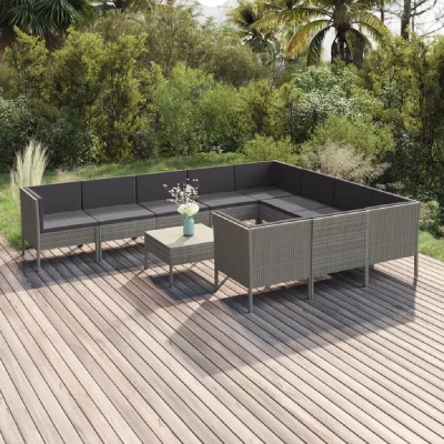 VIDAXL Salon de jardin 11 pcs avec coussins R&eacute;sine tress&eacute;e Gris