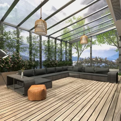 VIDAXL Salon de jardin 11 pcs avec coussins R&eacute;sine tress&eacute;e Gris  Gris